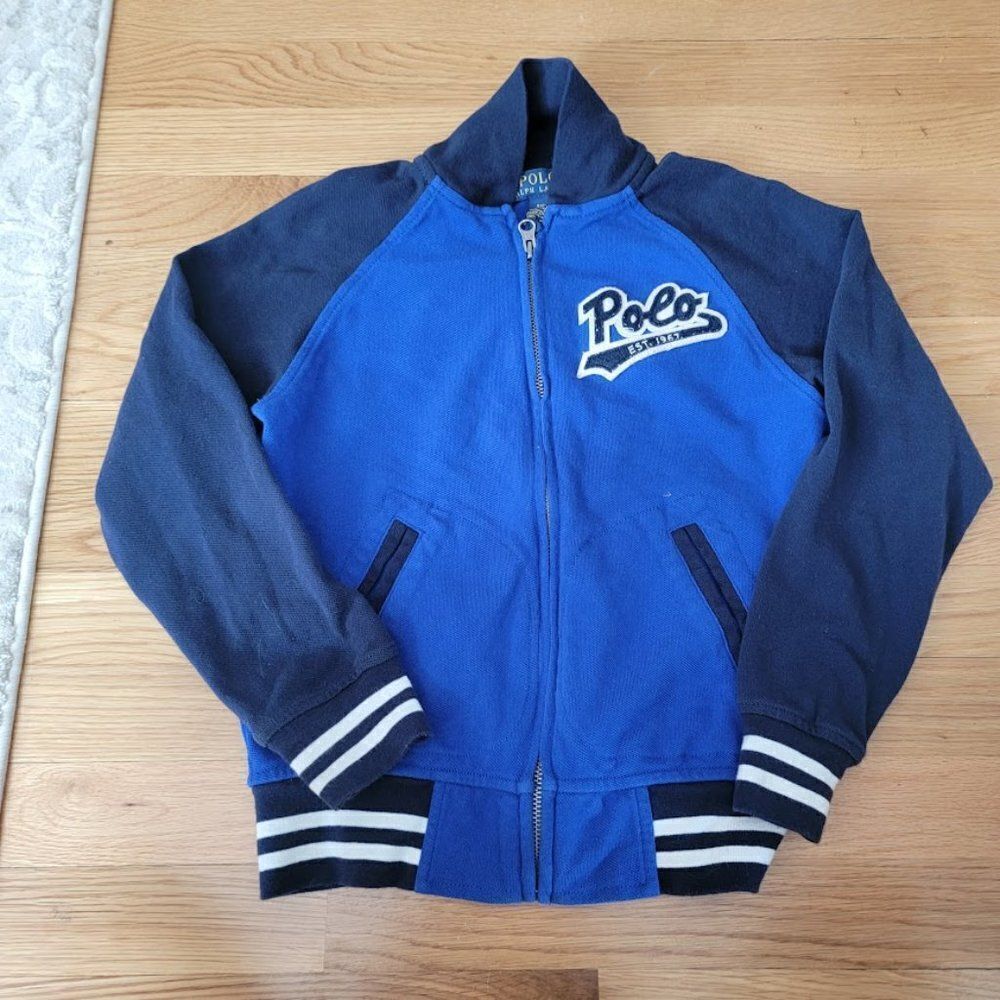 Ralph Lauren polo Logo Embroidered Boys Blue Full Zip Hoodie Sweatshirt …